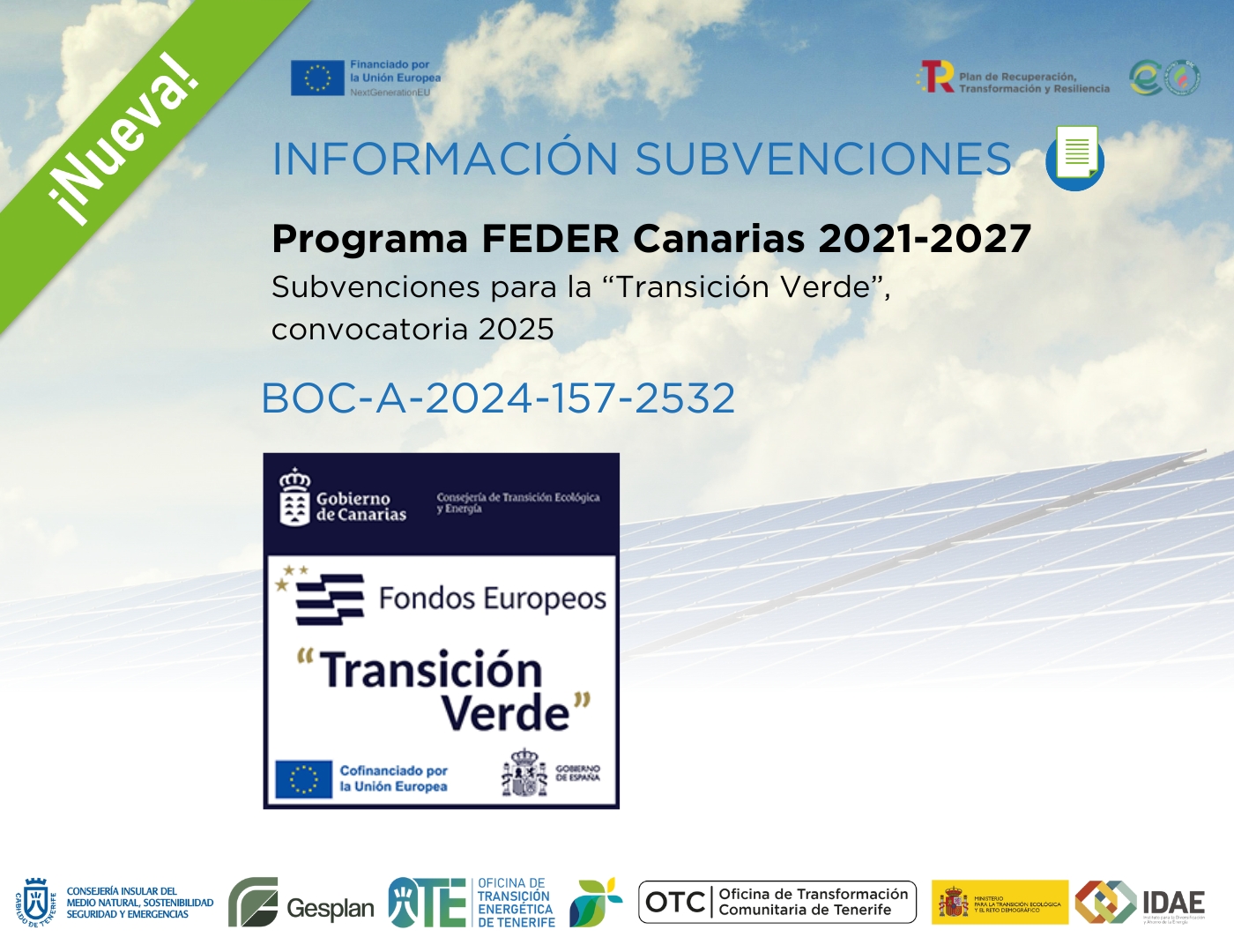 Programa FEDER Canarias 2021-2027. Subvenciones para la “Transición Verde”, convocatoria 2025.